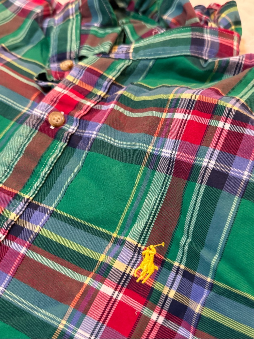 Upcycled Polo Ralph Lauren Green Plaid Button-Up Cropped Shirt - Picture 3 of 7